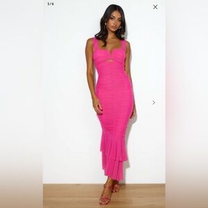 Hello Molly Fuchsia Ruched Bodycon Dress with Flounce Hem